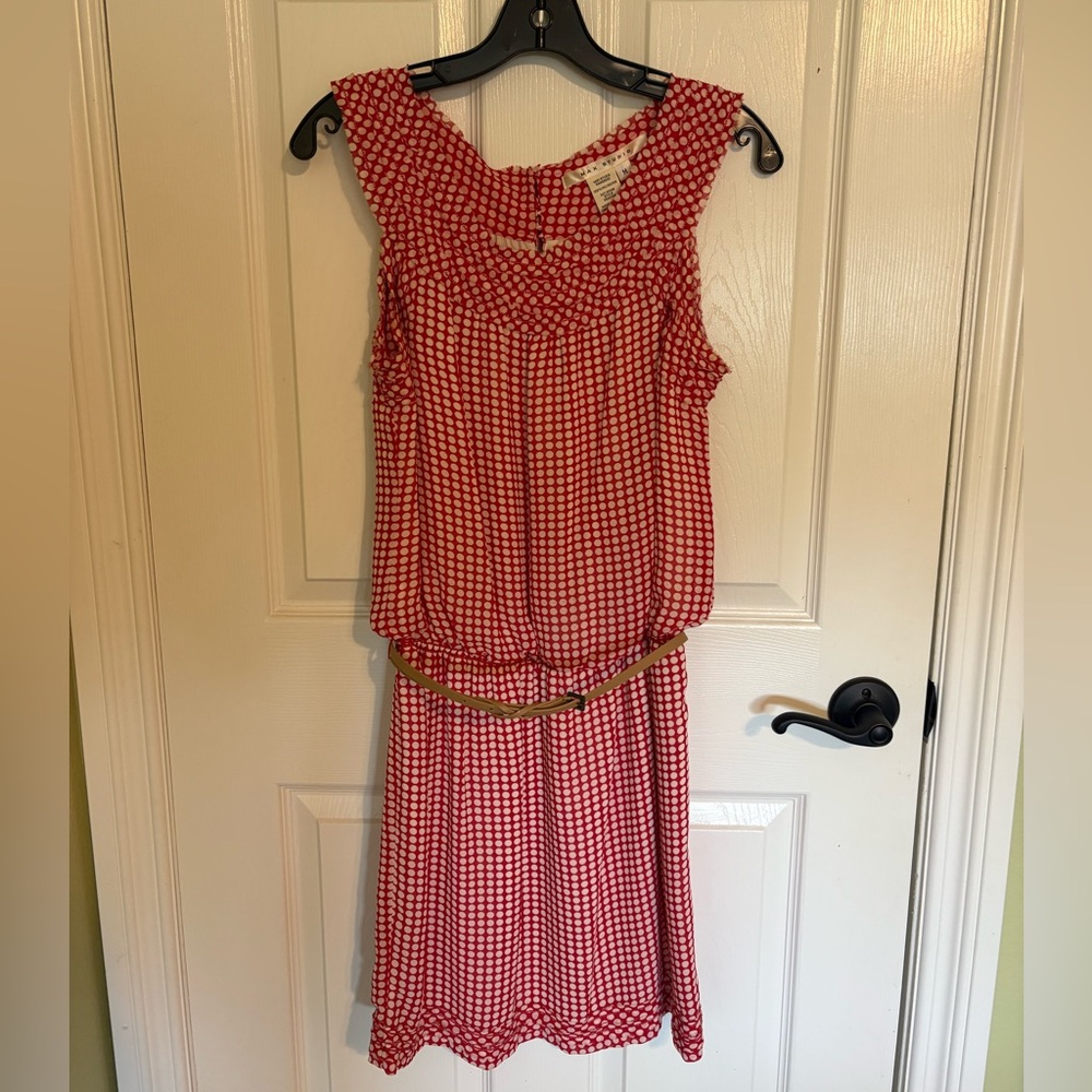 Max Studio Red White Ruched Ruffled Sundress Women’s size Medium